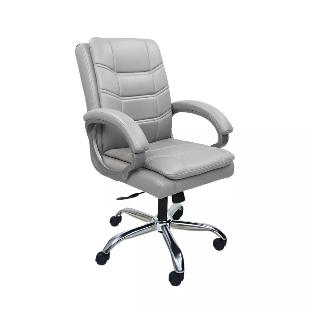 Activa Star Ergonomic Executive Revolving Office Chair with Arm Rest Medium Back Carbon Steel, Leather Light Grey for Home & Office Use