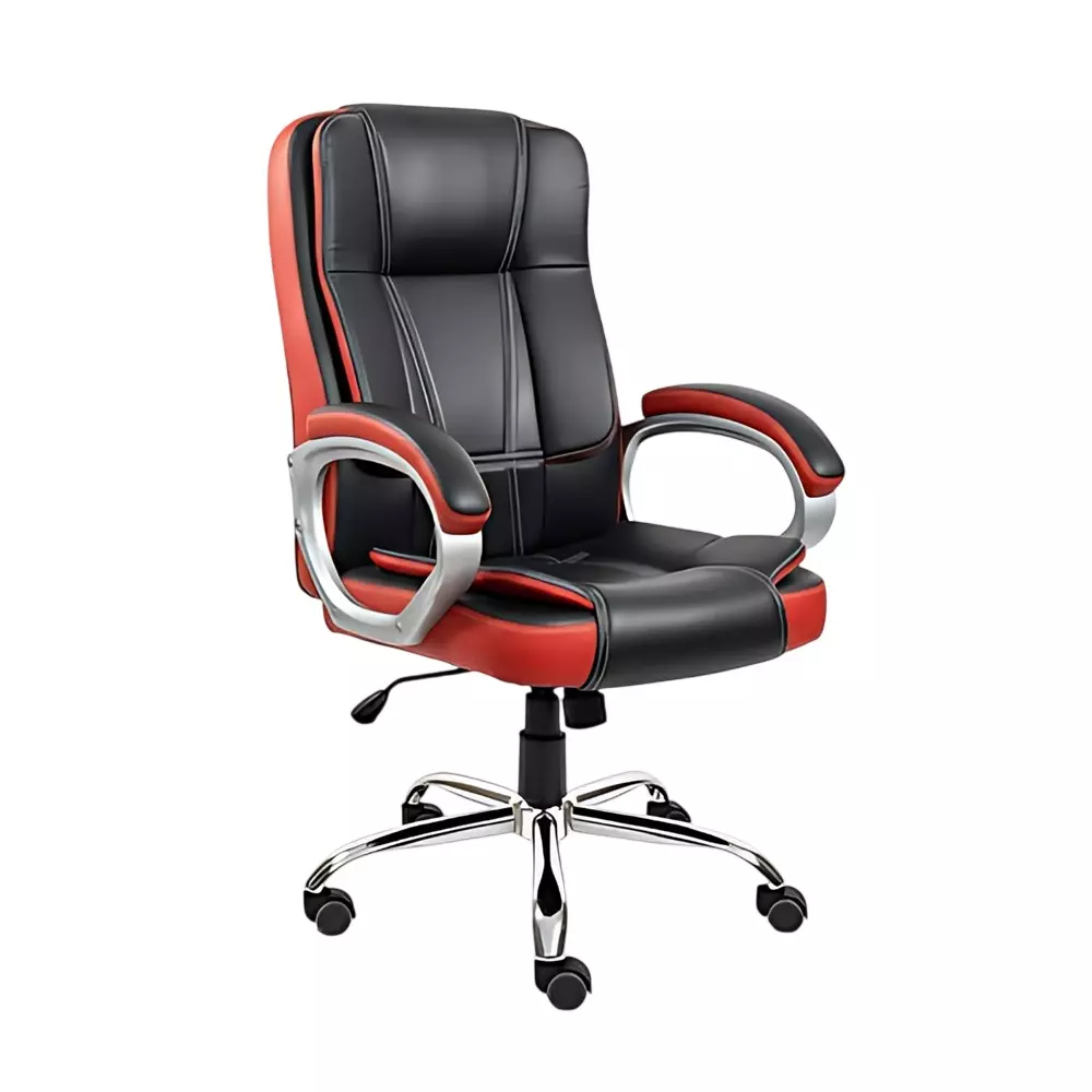 Activa Venture Ergonomic Office Chair with Arm Rest High Back Leatherette & PU Foam Black & Red for Home & Office Use