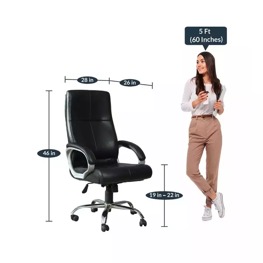 Ib basics High Back Leatherette Office Revolving Chair/Manager Chair Black, ER26