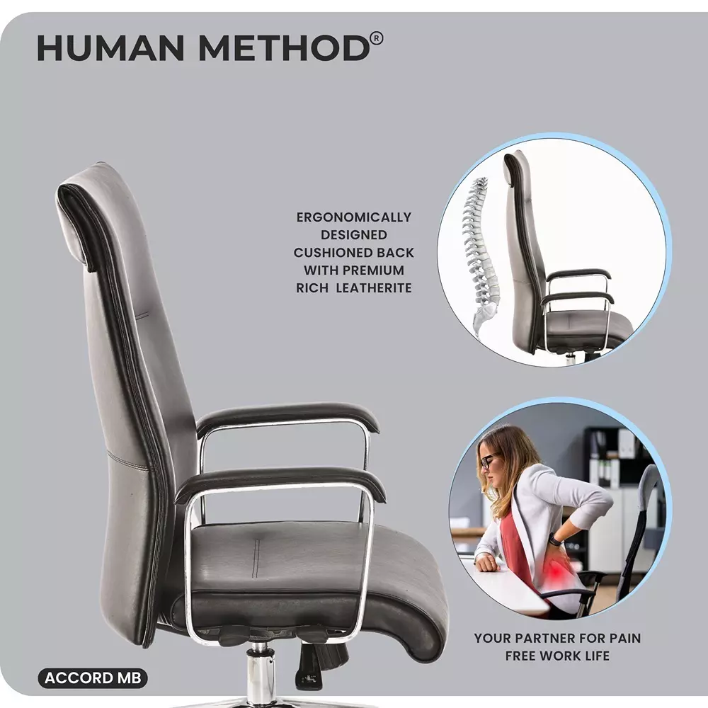HUMAN METHOD ACCORD Series Office Chair Premium Leatherette Ergonomic Mid Back with Integrated Lumbar Support Black, HMCC02-SP01
