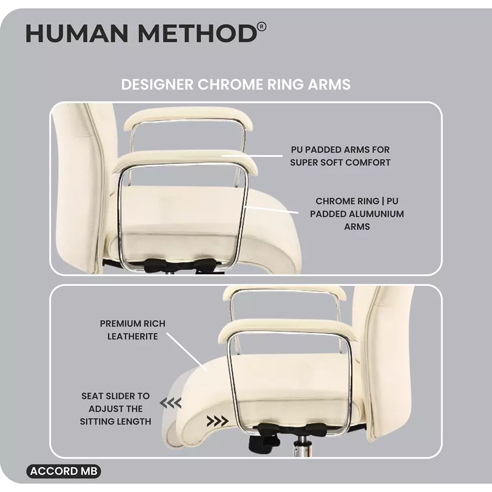 HUMAN METHOD ACCORD Series Office Chair Premium Leatherette Ergonomic Mid Back with Integrated Lumbar Support White, HMCC02-SP10