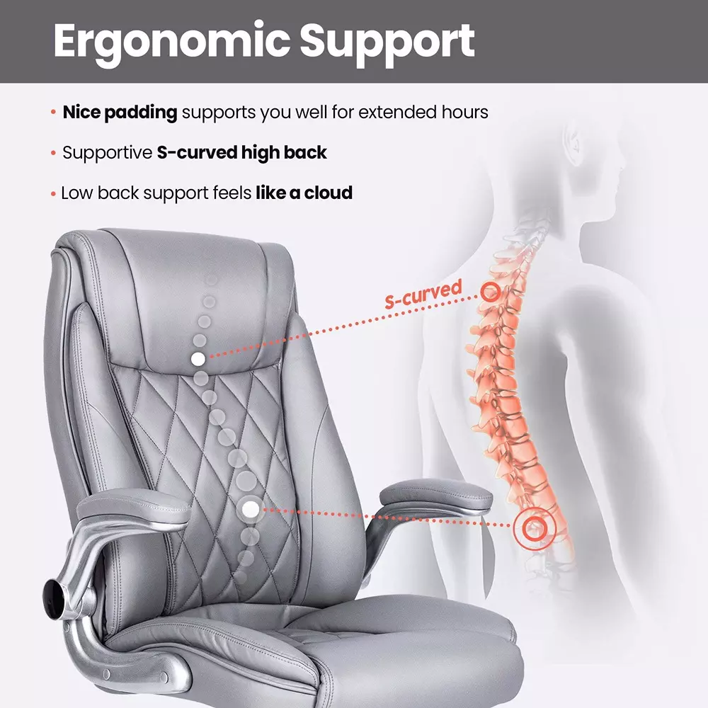 CHAIRTECH High Back Office Conference Chair Leatherette Grey Ergonomic for Office & Professional Use
