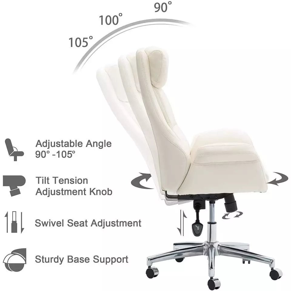 CHAIRTECH High Back Maharaja Office Chair Leatherette White for Office & Professional Use