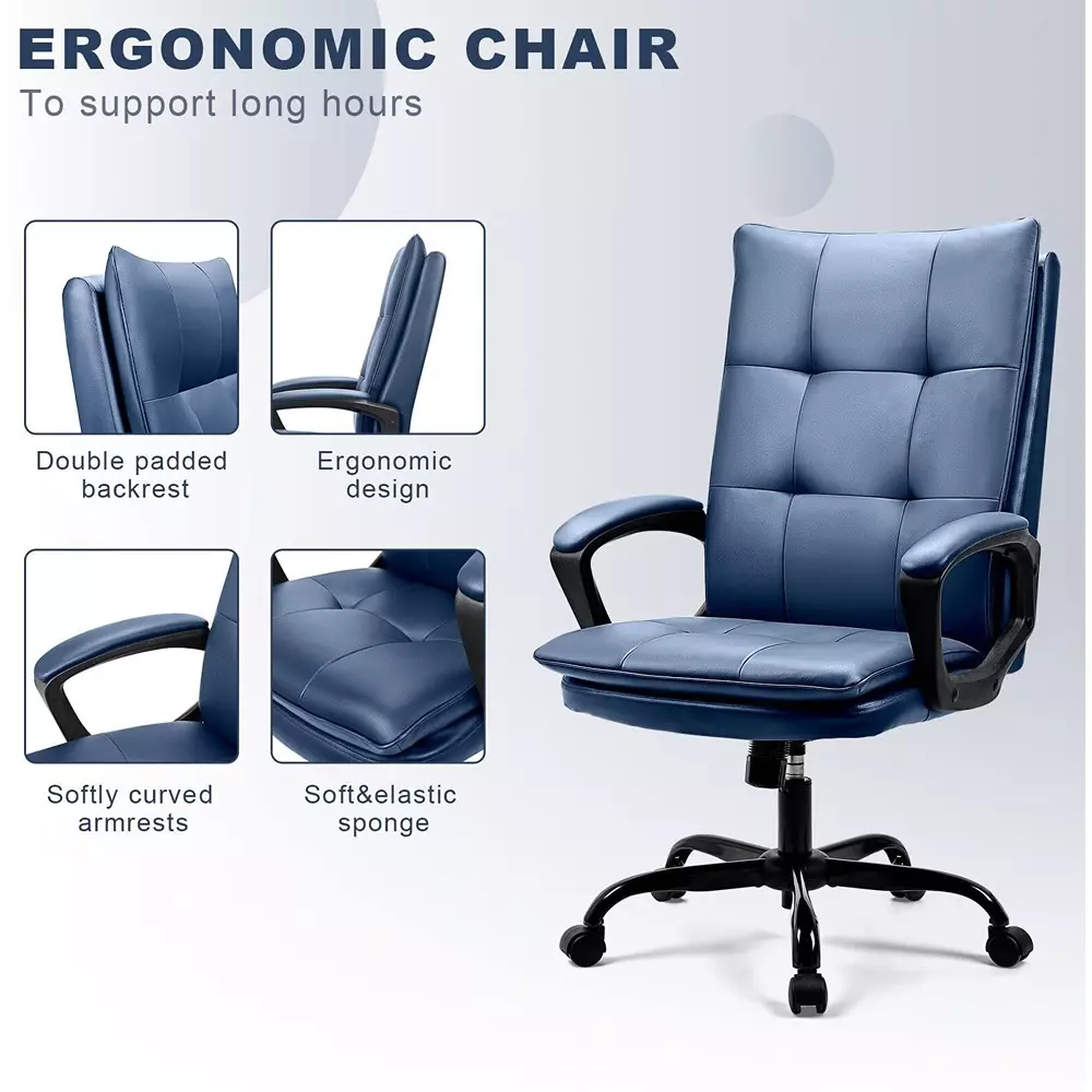 CHAIRTECH High Back Extra Padded Office Chair Leather Blue for Office & Professional Use