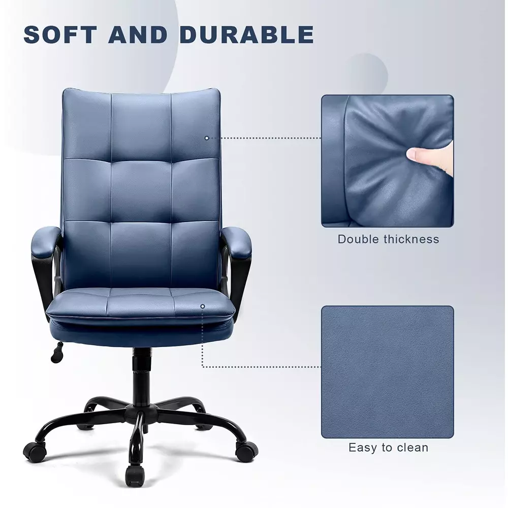 CHAIRTECH High Back Extra Padded Office Chair Leather Blue for Office & Professional Use