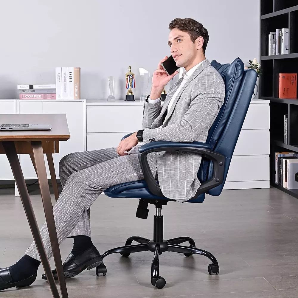 CHAIRTECH High Back Extra Padded Office Chair Leather Blue for Office & Professional Use
