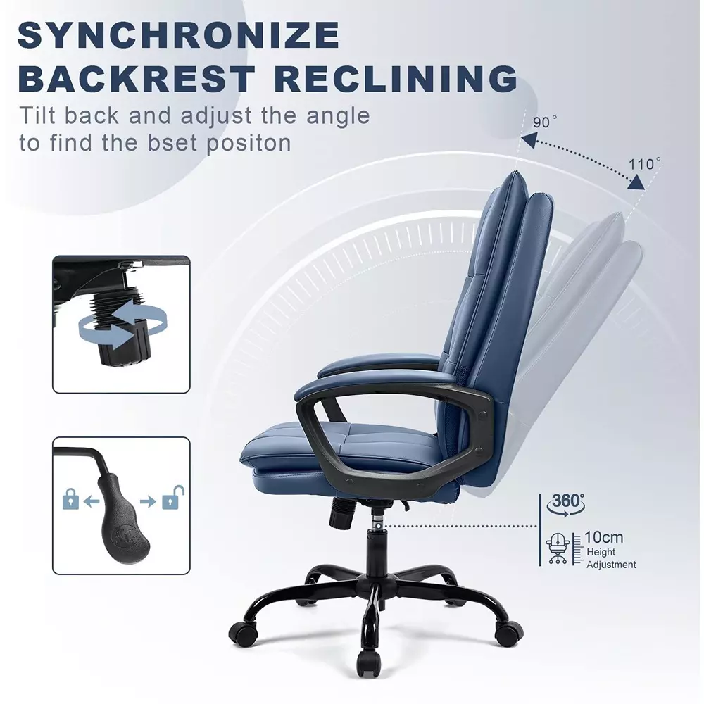 CHAIRTECH High Back Extra Padded Office Chair Leather Blue for Office & Professional Use