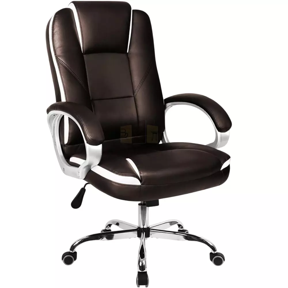 CHAIRTECH High Back Arm Adjustable Office Chair Leatherette Brown & White for Office & Professional Use
