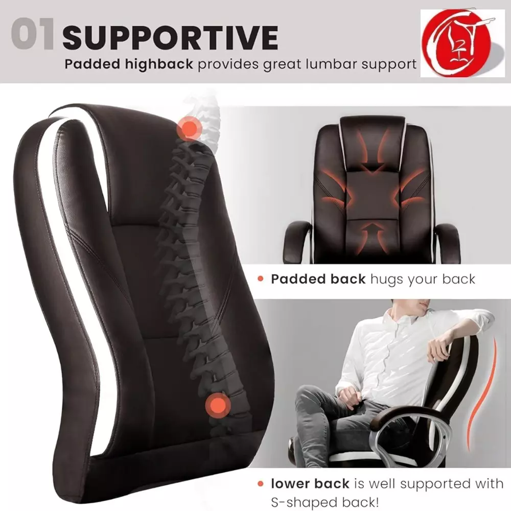 CHAIRTECH High Back Arm Adjustable Office Chair Leatherette Brown & White for Office & Professional Use