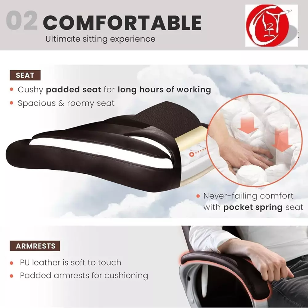 CHAIRTECH High Back Arm Adjustable Office Chair Leatherette Brown & White for Office & Professional Use