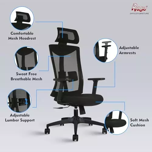 Rose Henley Ergonomic Office Chair ‎High Back Black India