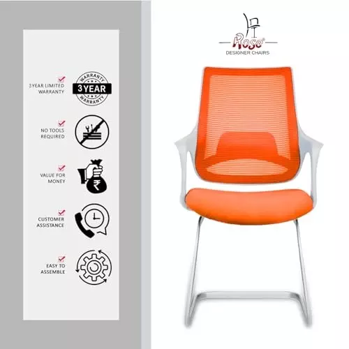 Rose Mono Visitor Chair with Metal Stand Mid Back Grey & Orange India