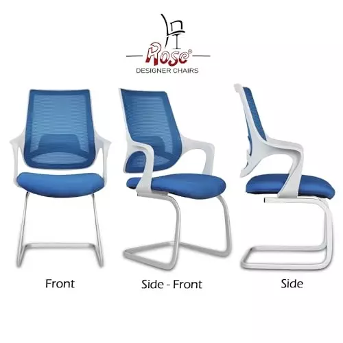 Rose Mono Visitor Chair with Metal Stand Mid Back White & Blue India