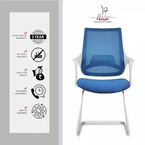 Rose Mono Visitor Chair with Metal Stand Mid Back White & Blue India