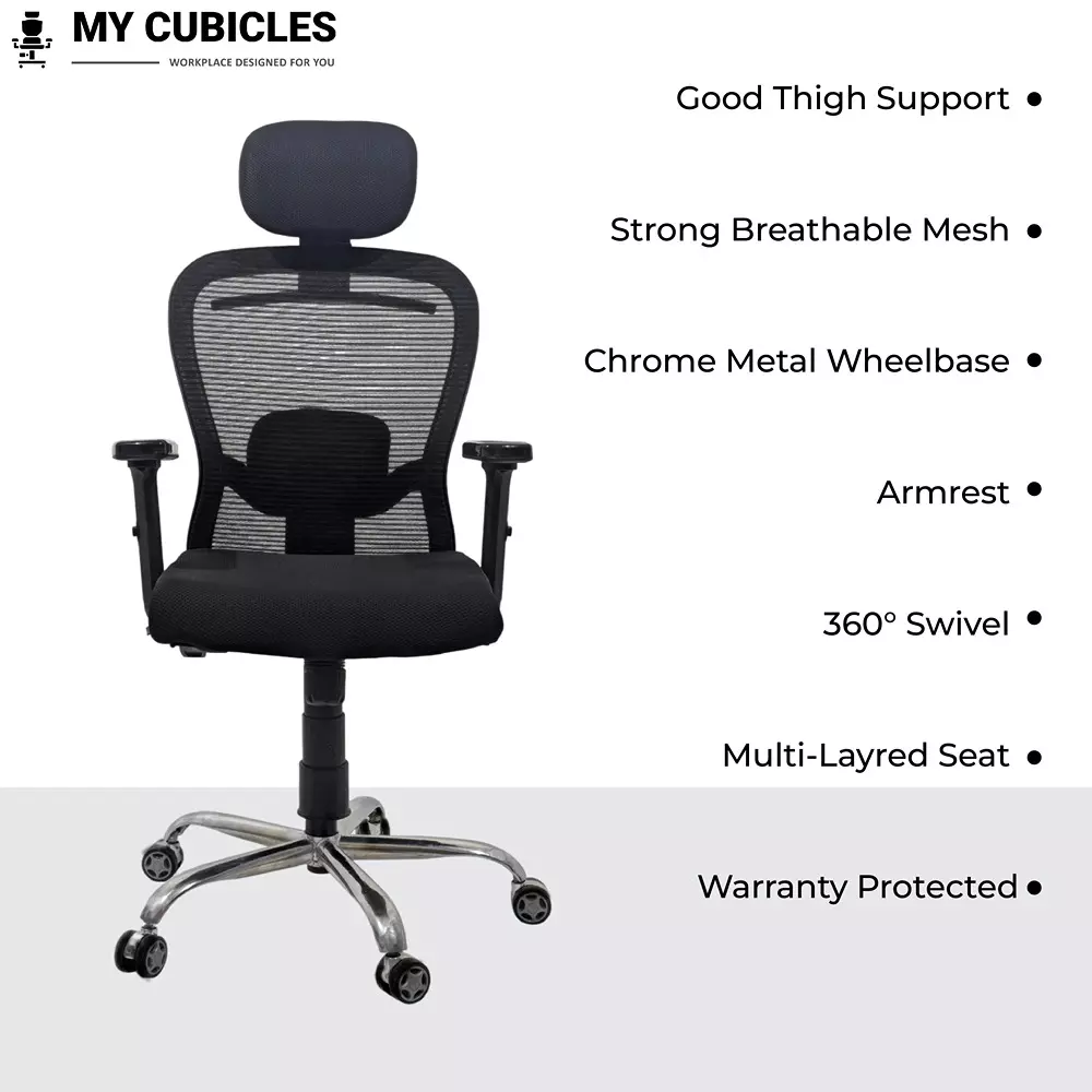 MY CUBICLES Cosmic Horizon Headrest Office Chair High Back Polyurethane Foam Weight Capacity Upto 110 Kg Black, MC0061