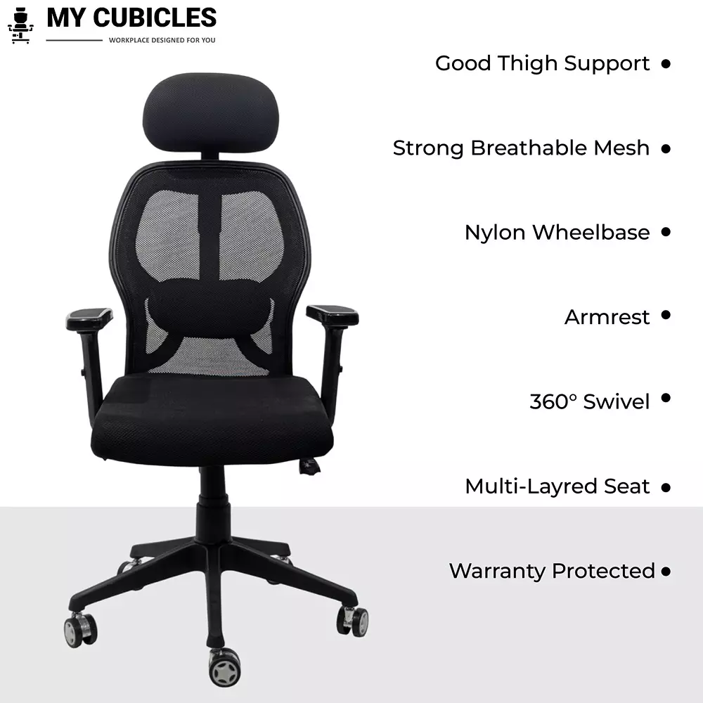 MY CUBICLES Titan Throne Matrix Ergonomic Office Chair High Back Polyurethane Foam Weight Capacity Upto 125 Kg Black, MC0054