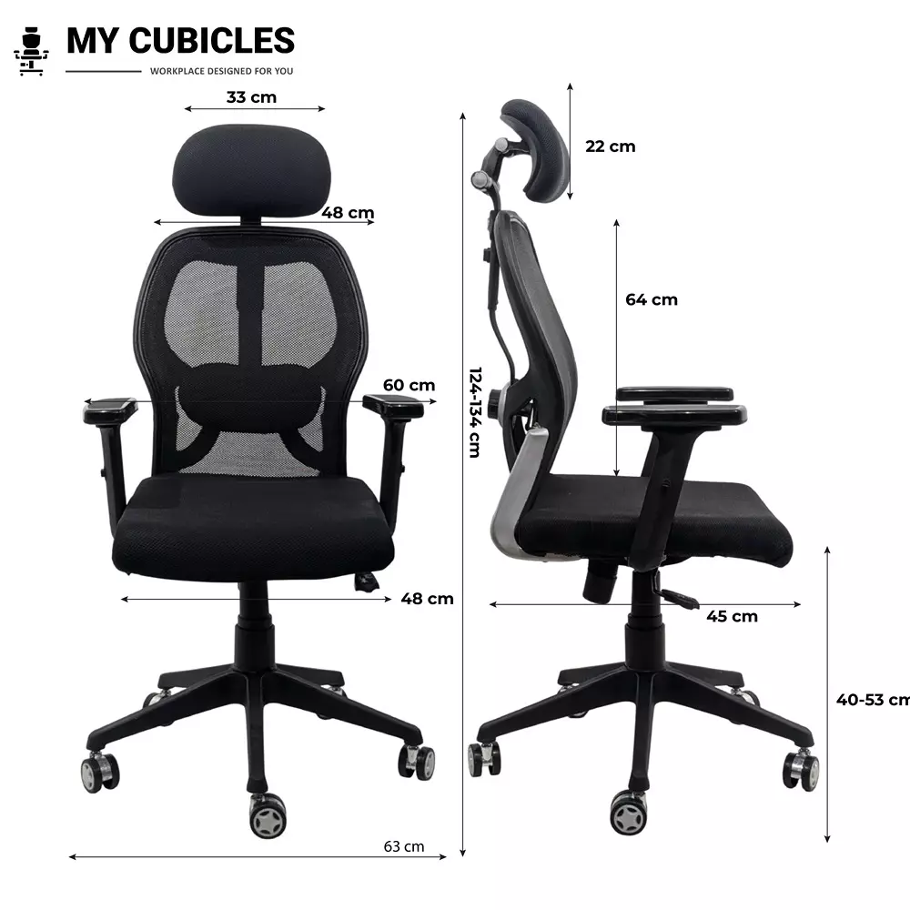 MY CUBICLES Titan Throne Matrix Ergonomic Office Chair High Back Polyurethane Foam Weight Capacity Upto 125 Kg Black, MC0054