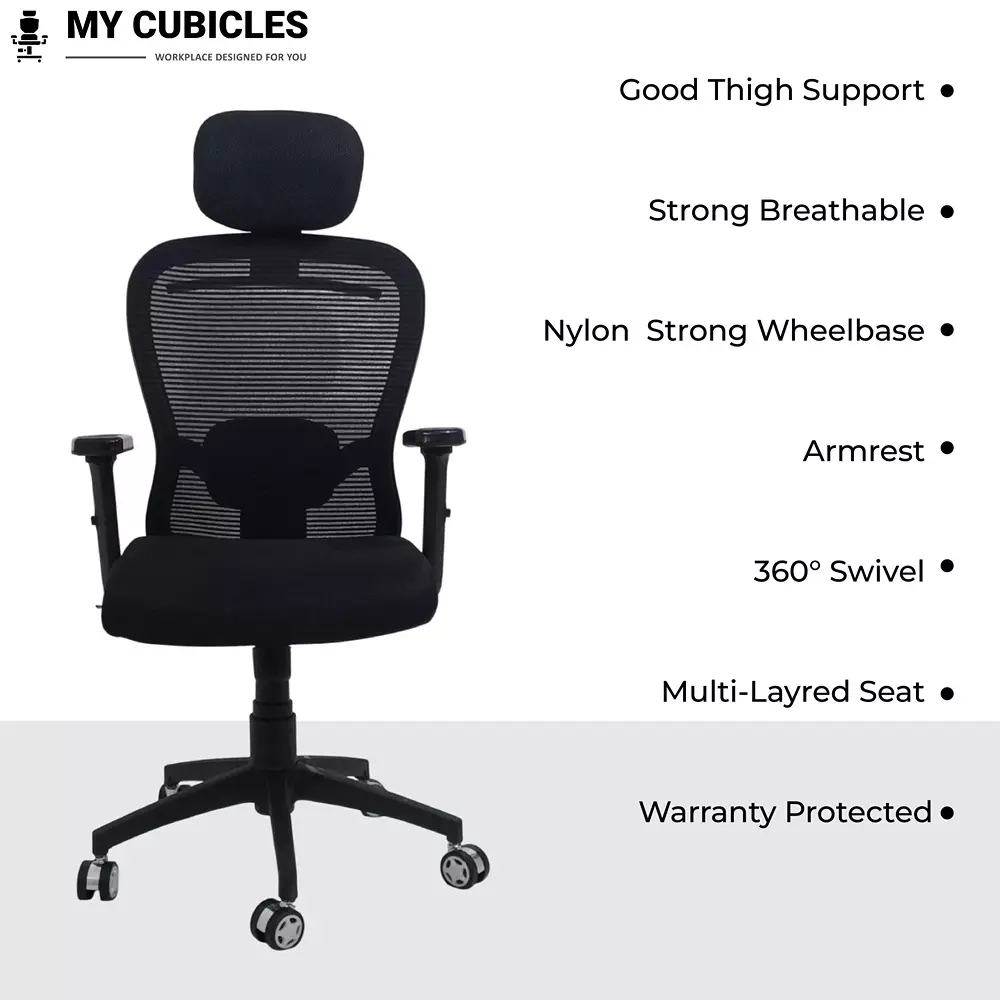 MY CUBICLES Cosmic Horizon Office Ergonomic Chair High Back Polyurethane Foam Weight Capacity Upto 120 Kg Black, MC0094