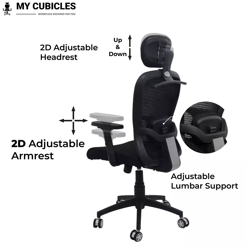 MY CUBICLES Cosmic Horizon Office Ergonomic Chair High Back Polyurethane Foam Weight Capacity Upto 120 Kg Black, MC0094
