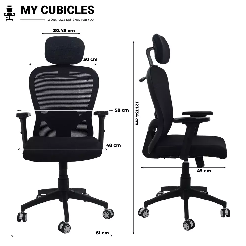 MY CUBICLES Cosmic Horizon Office Ergonomic Chair High Back Polyurethane Foam Weight Capacity Upto 120 Kg Black, MC0094