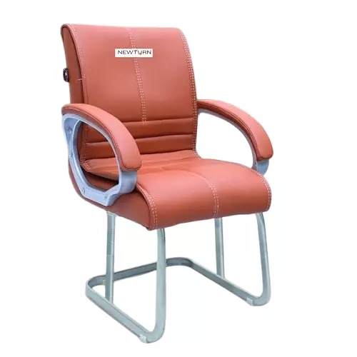 NEWTURN Thanos Revolving Mid Back Office Cushion Visitor Fixed Chair Arm Rest Synthetic Leather Tan Rexine for Office, Home & School Use