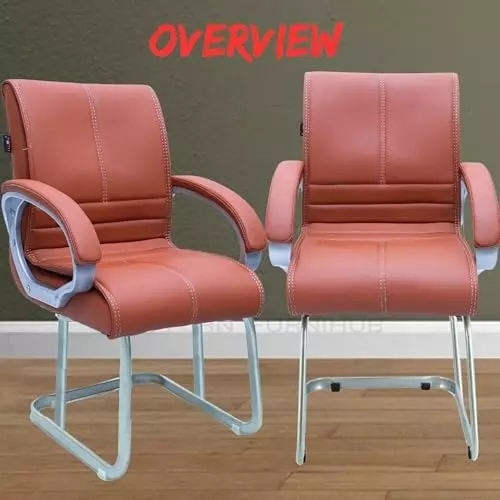 NEWTURN Thanos Revolving Mid Back Office Cushion Visitor Fixed Chair Arm Rest Synthetic Leather Tan Rexine for Office, Home & School Use