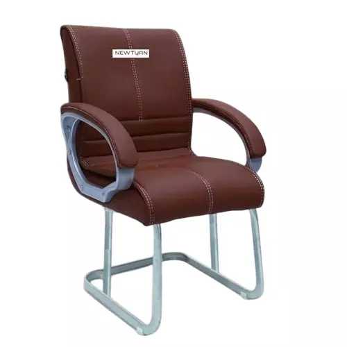 NEWTURN Thanos Revolving Mid Back Office Cushion Visitor Fixed Chair Arm Rest Synthetic Leather Brown for Office, Home & School Use