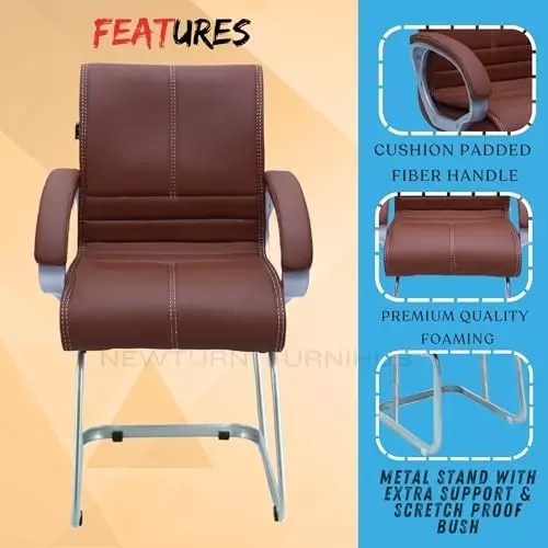 NEWTURN Thanos Revolving Mid Back Office Cushion Visitor Fixed Chair Arm Rest Synthetic Leather Brown for Office, Home & School Use