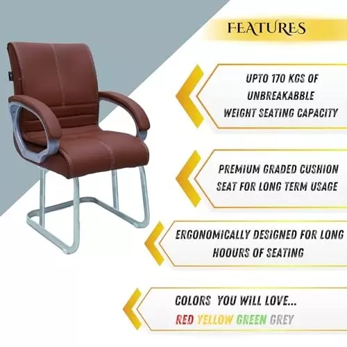 NEWTURN Thanos Revolving Mid Back Office Cushion Visitor Fixed Chair Arm Rest Synthetic Leather Brown for Office, Home & School Use