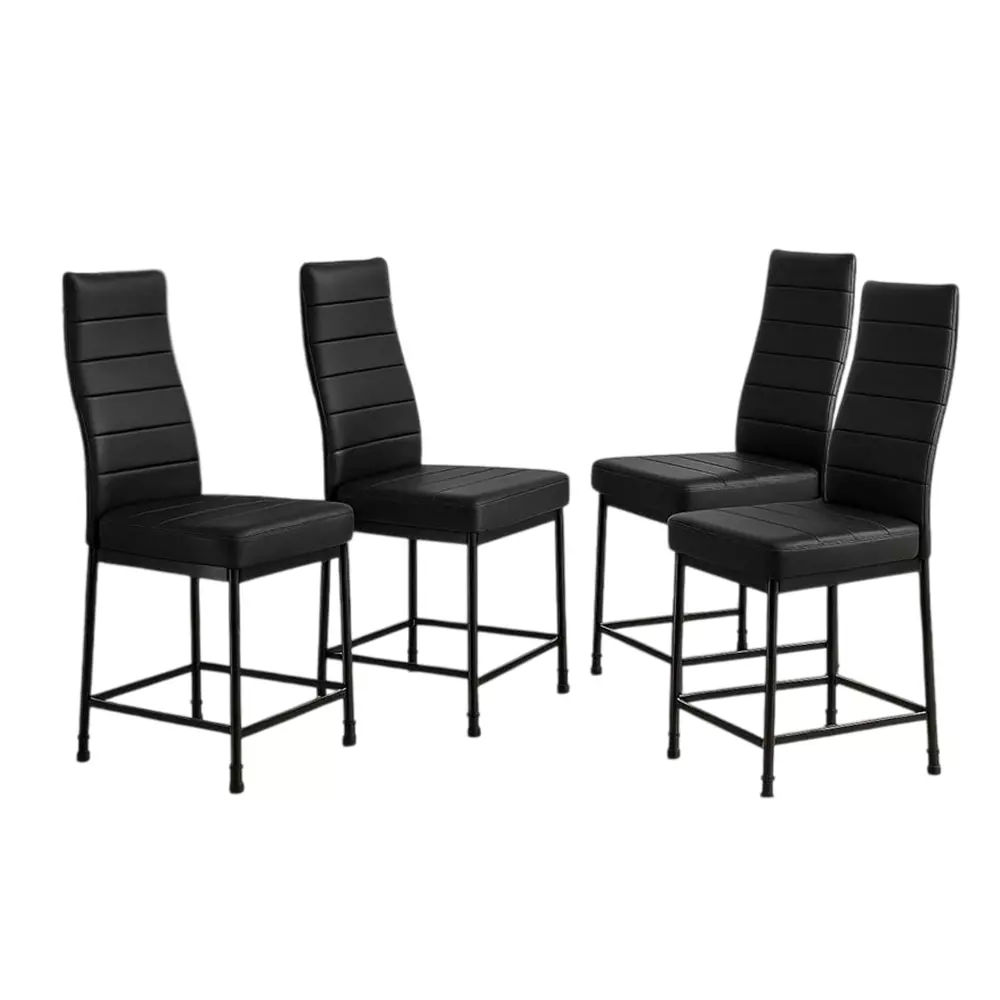 Zidle Bloom Dining Chair Set Faux Leatherette Solid Back Black for Living Room, Dining, Restaurant, Study, Balcony, Kitchen (Pack of 4)