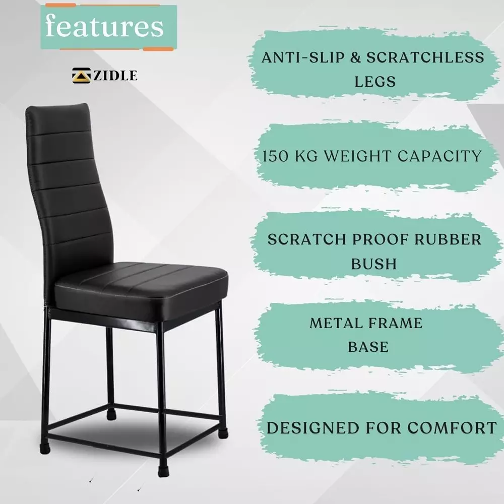 Zidle Bloom Dining Chair Set Faux Leatherette Solid Back Black for Living Room, Dining, Restaurant, Study, Balcony, Kitchen (Pack of 4)