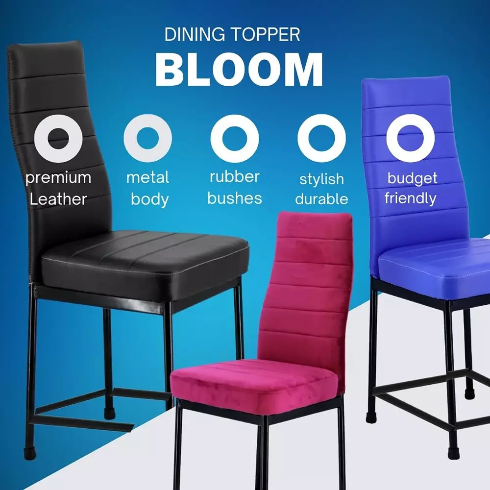 Zidle Bloom Dining Chair Set Faux Leatherette Solid Back Black for Living Room, Dining, Restaurant, Study, Balcony, Kitchen (Pack of 4)