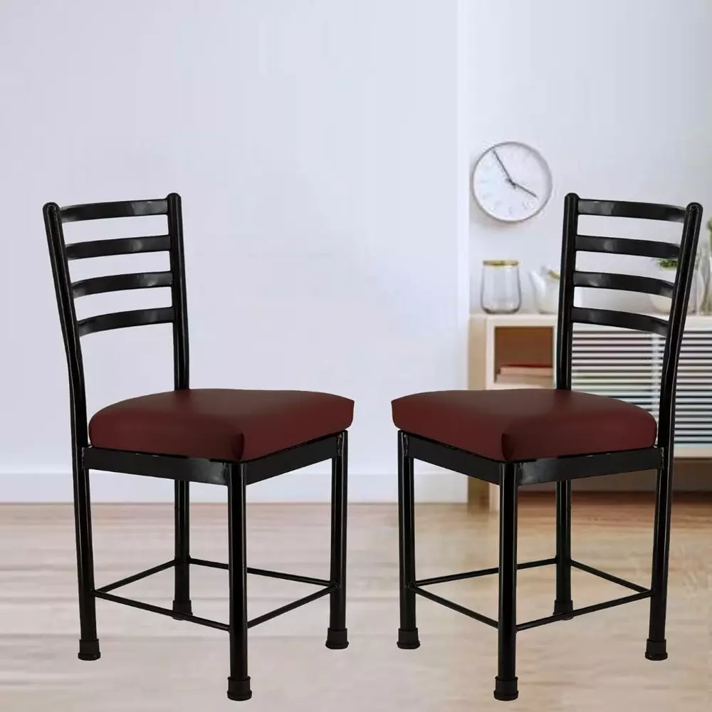 Zidle Asphalt Visitor Dining Chair Set Faux Leatherette Solid Back Brown for Living Room, Dining, Restaurant, Study, Balcony, Kitchen (Pack of 4)