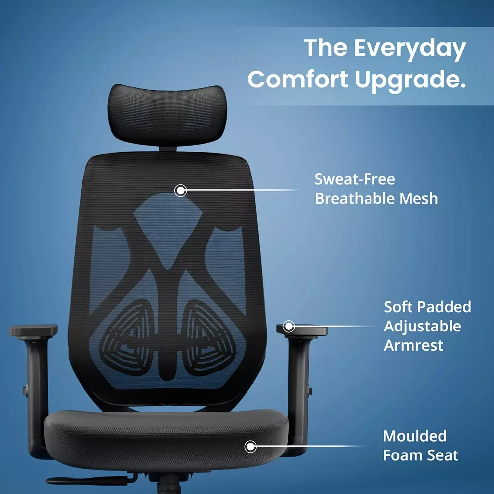 Vergo Office Chair Transform Classic HB High Back Black for WFH/Study/Computer Desk with Adjustable Armrests