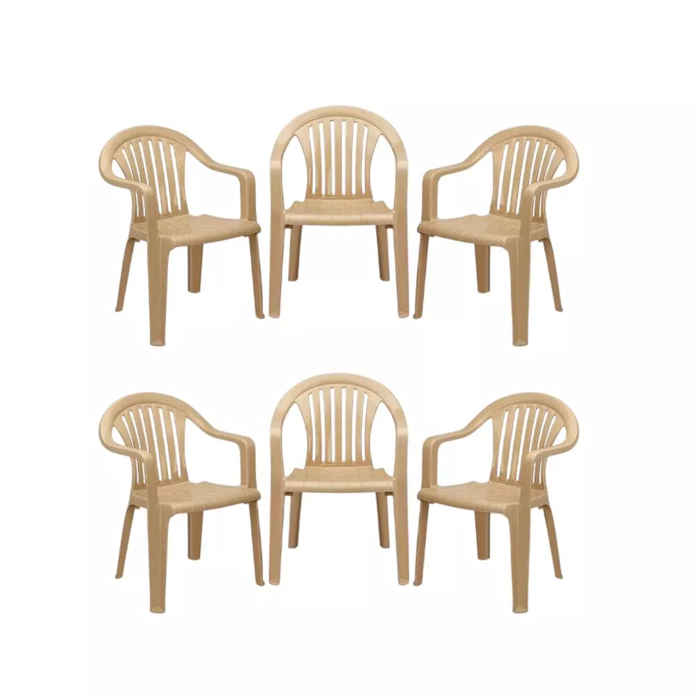 Maharaja Premium Plastic Chairs Up to 200 Kg Weight Capacity with Arm Rest Beige, 9002 King (Pack of 6 Pcs)