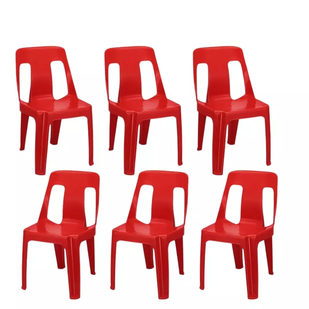 Maharaja Bahubali Stylish Heavy Duty Plastic Chairs Stackable & Armless 53x44x79 cm, Red (Pack of 6 Pcs)