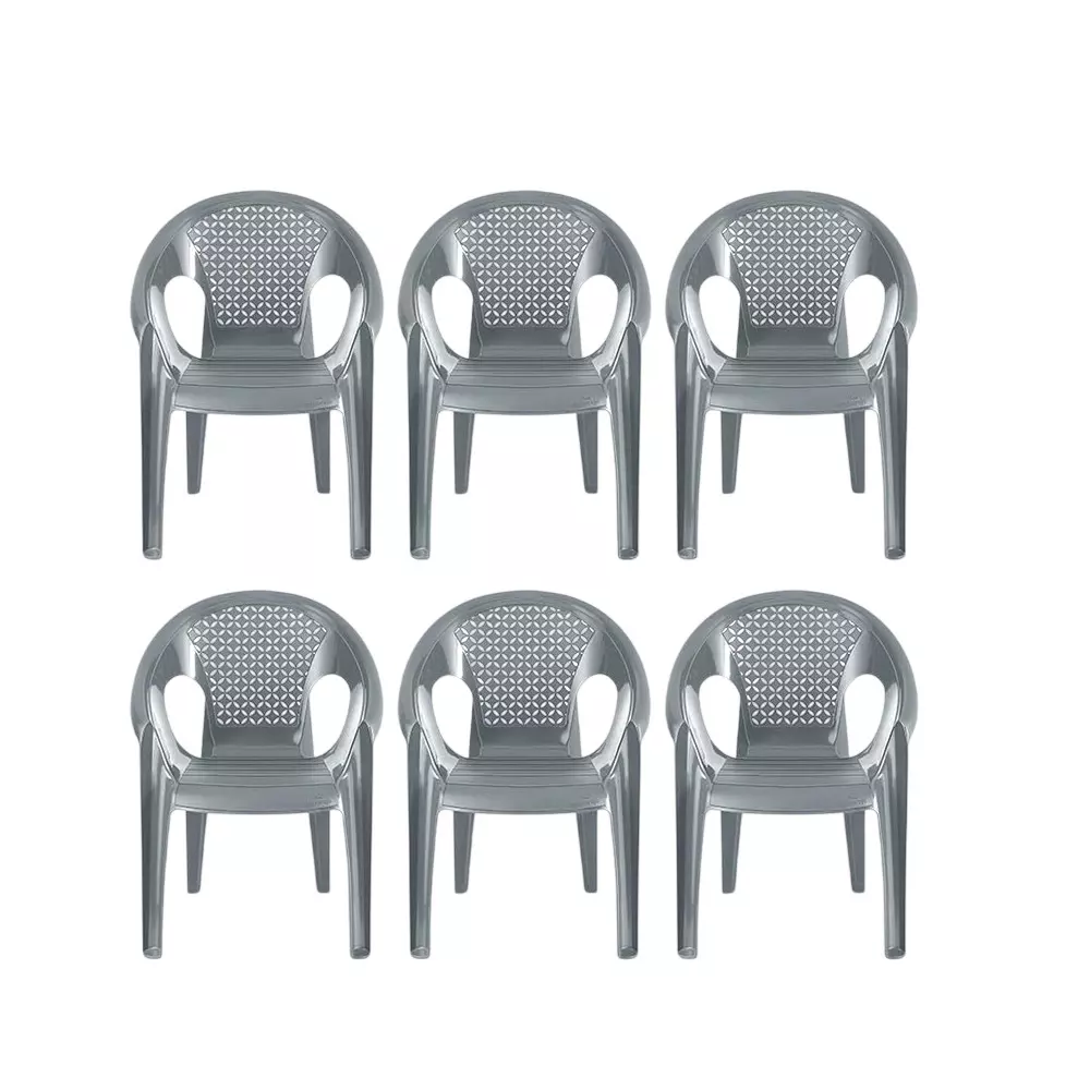 Maharaja Exotica Plastic Chairs Strong & Sturdy Structure with Arm Rest Silver, Surya-602 (Pack of 6 Pcs)