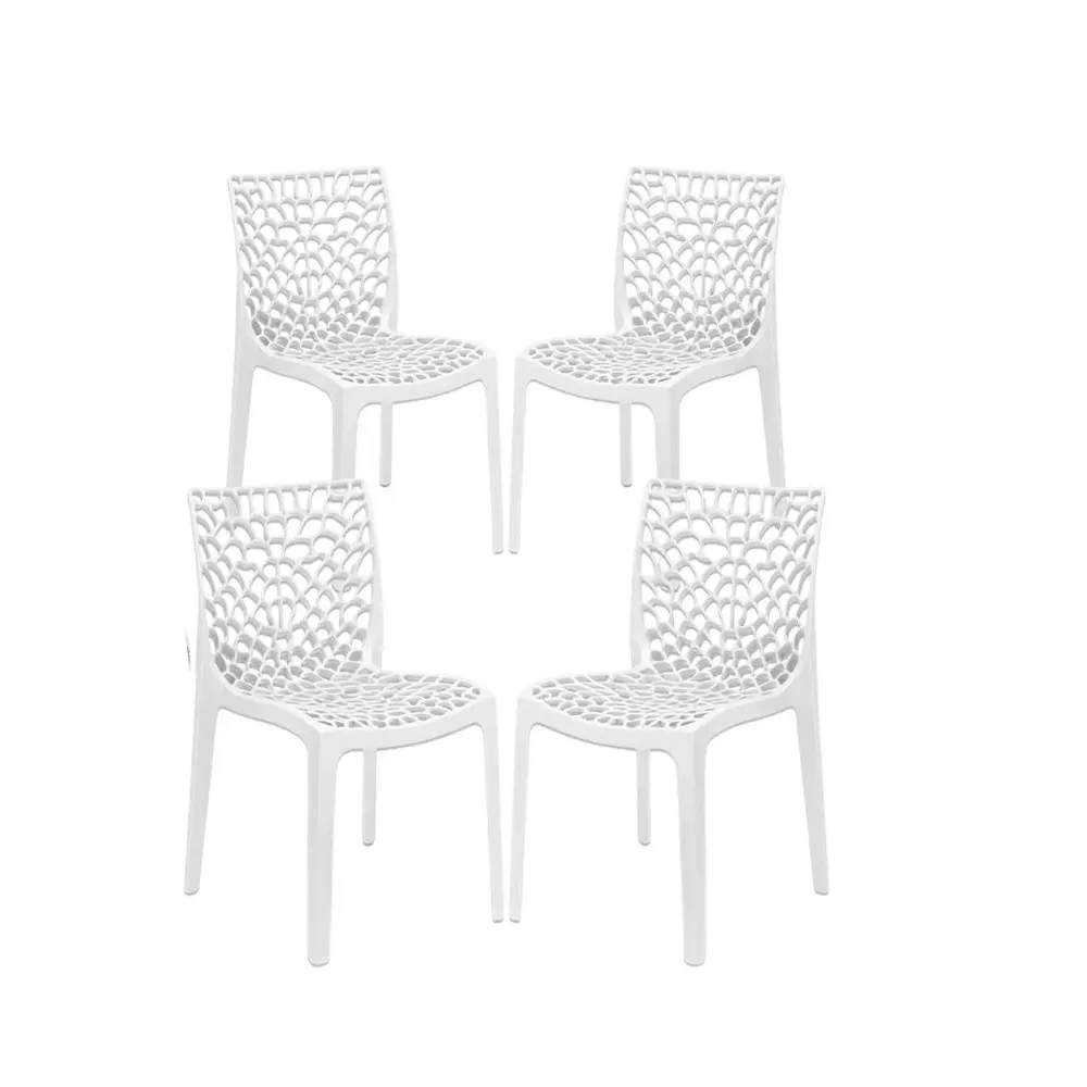 Maharaja Wave Plastic Chairs Armless Strong and Sturdy Structure, White (Pack of 4 Pcs)