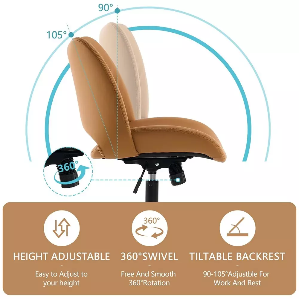 CHAIRTECH Armless Office Visitor Chair Faux Leather Brown for Office & Professional Use