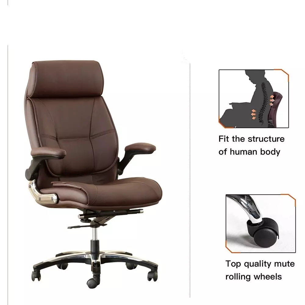 CHAIRTECH High Back Executive Office Chair with Steel Base Leatherette Brown for Office & Professional Use