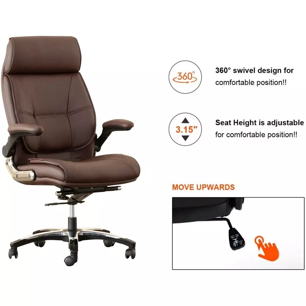 CHAIRTECH High Back Executive Office Chair with Steel Base Leatherette Brown for Office & Professional Use
