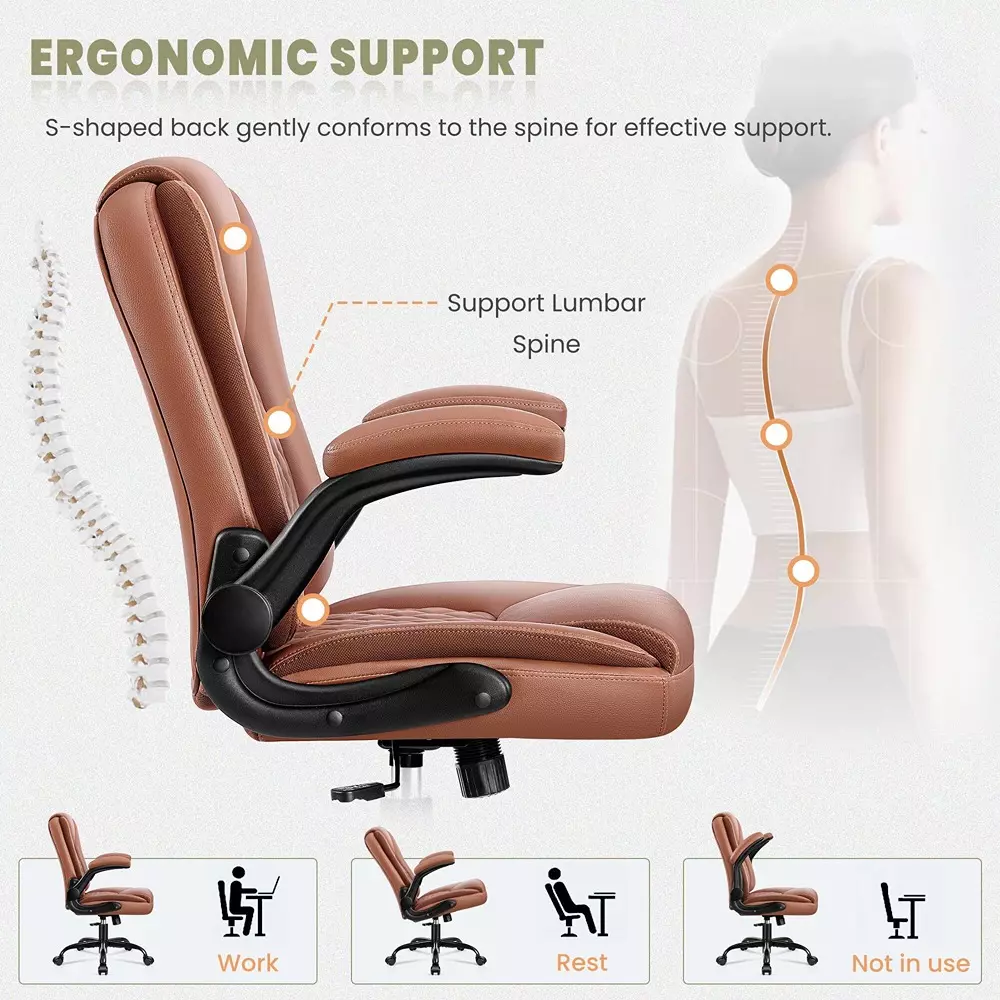 CHAIRTECH Office Conference Chair Leatherette Brown for Office & Professional Use