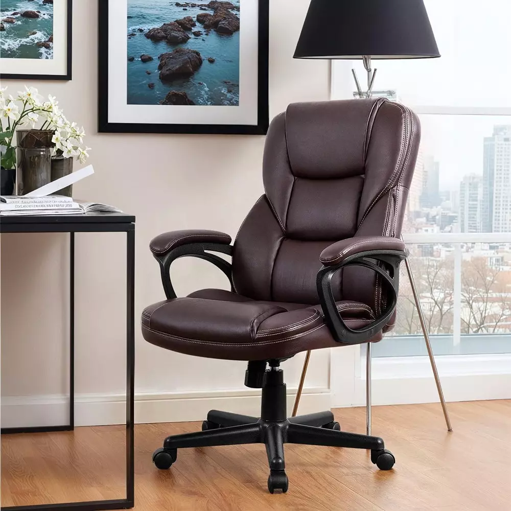 CHAIRTECH High Back Adjustable Office Executive Chair Leatherette Brown for Office & Professional Use