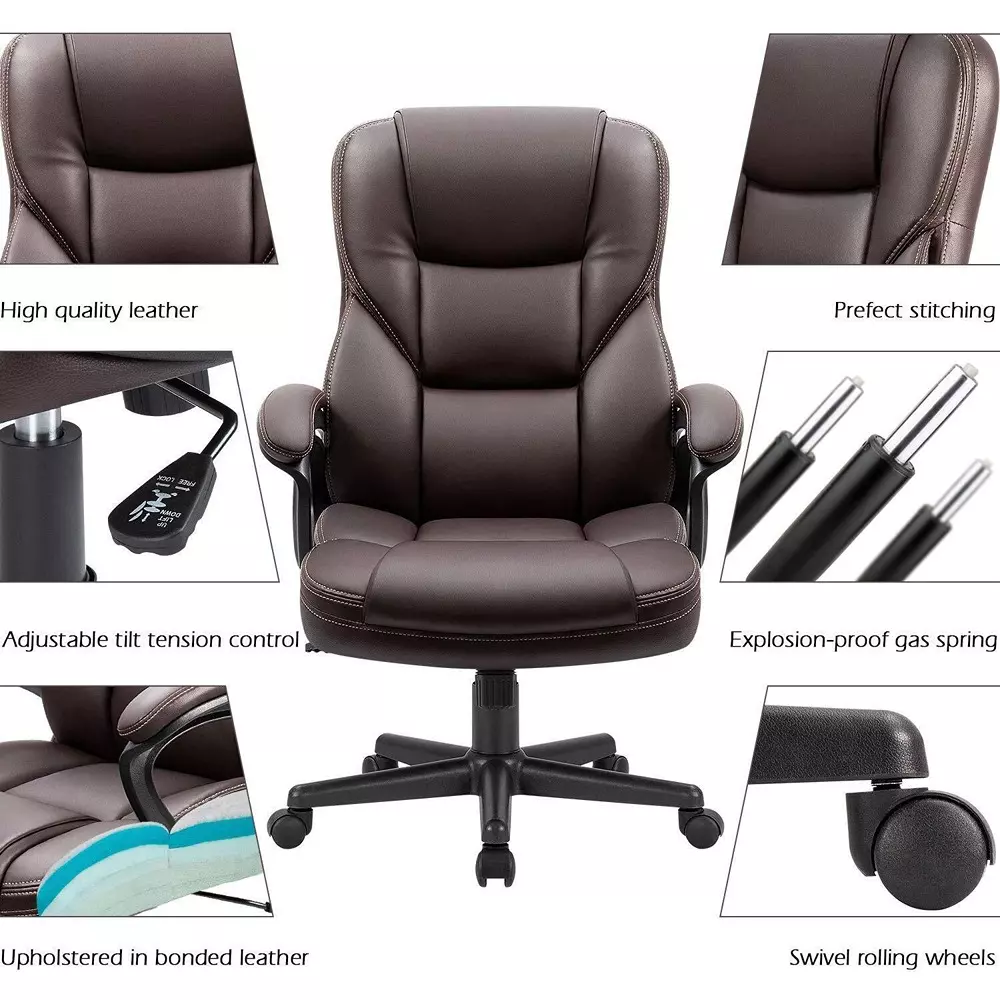 CHAIRTECH High Back Adjustable Office Executive Chair Leatherette Brown for Office & Professional Use