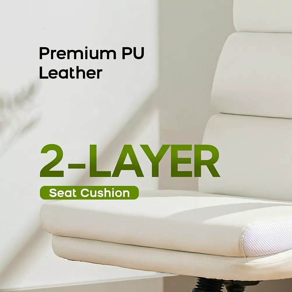 CHAIRTECH Mid/Medium/Low Height Adjustable Office Chair Leatherette White for Office & Professional Use