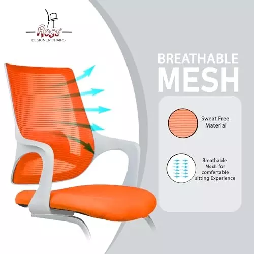 Rose Mono Visitor Chair with Metal Stand Mid Back White & Orange India