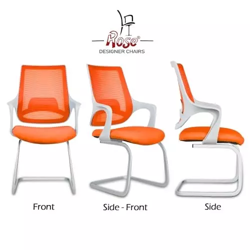 Rose Mono Visitor Chair with Metal Stand Mid Back White & Orange India