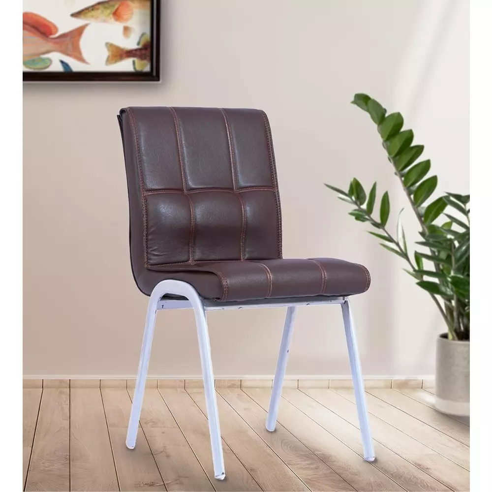 Zidle Glance Visitor Dining Chair Set Faux Leatherette Solid Back Brown for Living Room, Dining, Restaurant, Study, Balcony, Kitchen (Pack of 2)