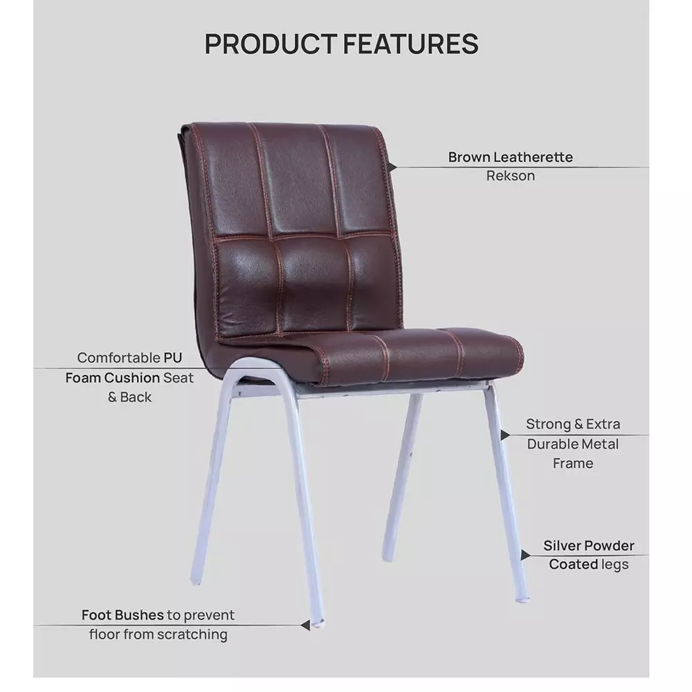 Zidle Glance Visitor Dining Chair Set Faux Leatherette Solid Back Brown for Living Room, Dining, Restaurant, Study, Balcony, Kitchen (Pack of 2)