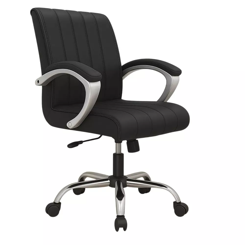 Zidle Study Revolving Swivel Chair with PP Fibre Armrest Faux Leatherette Solid Back Black Tilting Mechanism
